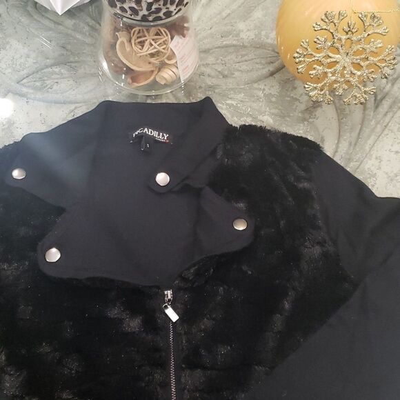 ❤ Picadilly Canada Black Two Tone Zip Up Sweater - Picture 2 of 9